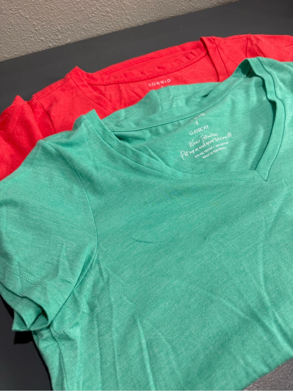 SET of TWO - Torrid Classic Fit V-Neck Tee - Seafoam Green & Coral - size 0